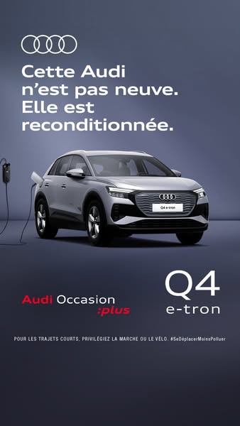 Audi France Meta ad example started 2026-04-09: Disponible immédiatement, À partir de 390€/mois*, Batterie Audi e-tron, Kilométrage illimité, Dédiés à l'électrique, Disponible immédiatement, À partir de 390€/mois*, Batterie Audi e-tron, Kilométrage illimité, Dédiés à l'électrique