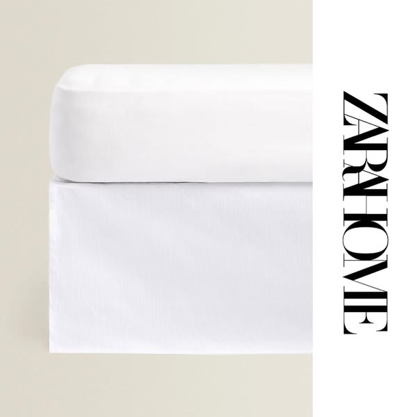 Zara Home Meta ad example started 2026-04-02: Cache-sommier côtelé, Cache-sommier côtelé, Cache-sommier coton piqué, Housse de couette satin (500 fils), Cache-sommier côtelé, Cache-sommier coton piqué
