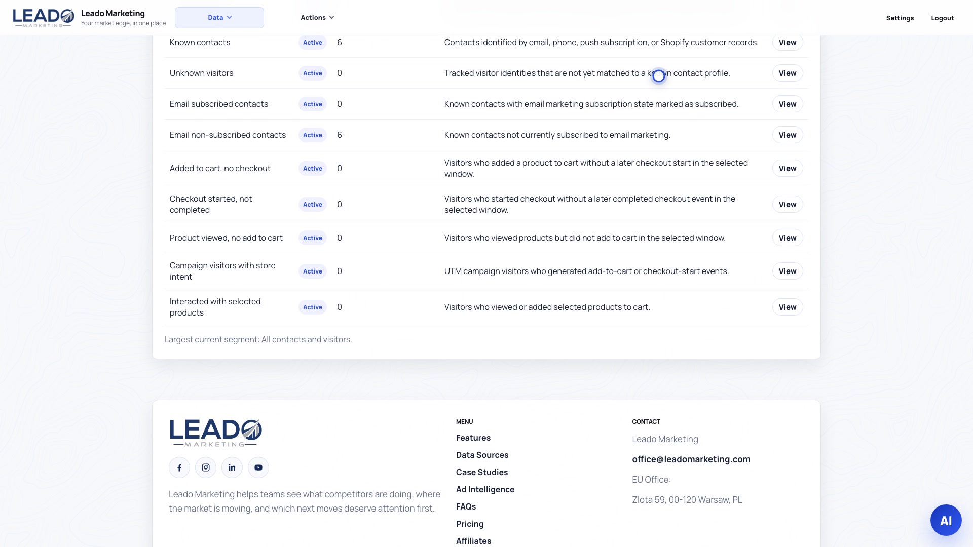 Leado interface for Crea un pubblico riutilizzabile