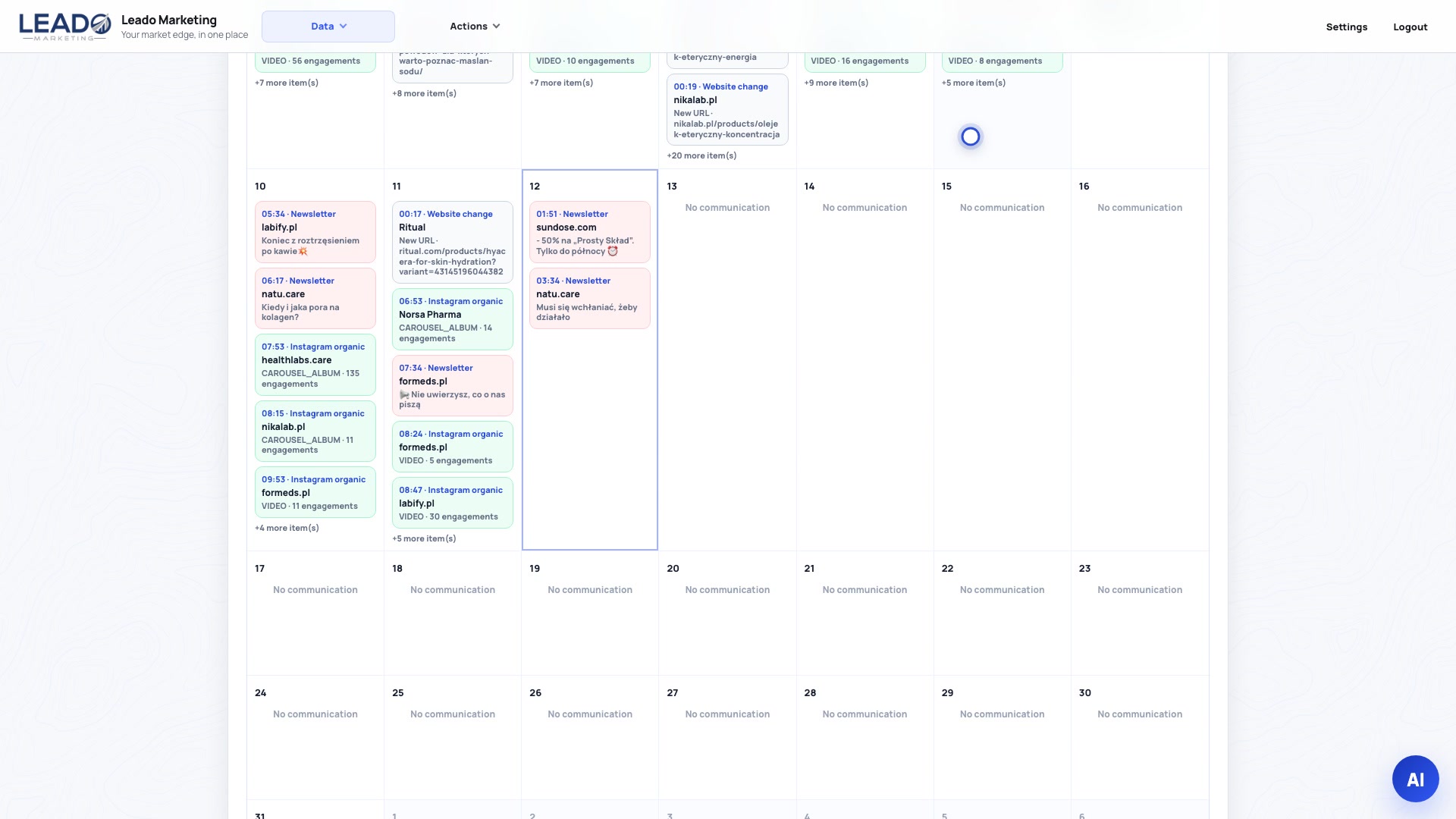 Leado interface for Arbeiten Sie im Kommunikationskalender planen