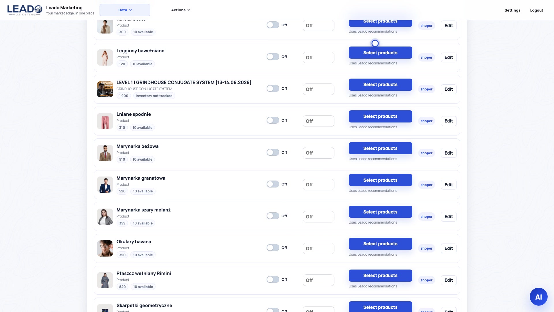 Leado interface for Verstehen Sie Kontakte, Produkte, Bestellungen und Kataloge